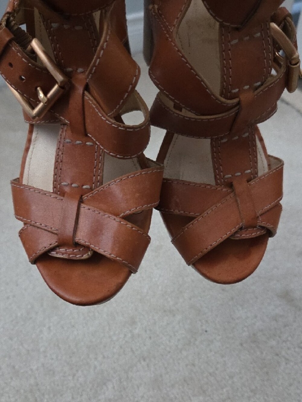 Coach Stephanie Brown Leather Double Buckle Strappy High Heel Sandals - Picture 11 of 11